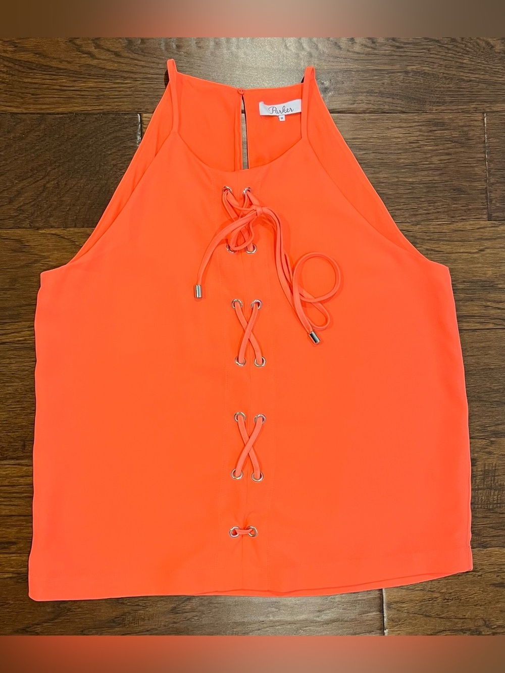 Parker Estella Neon Orange Lace Up Front Tank Halter Top Size Medium